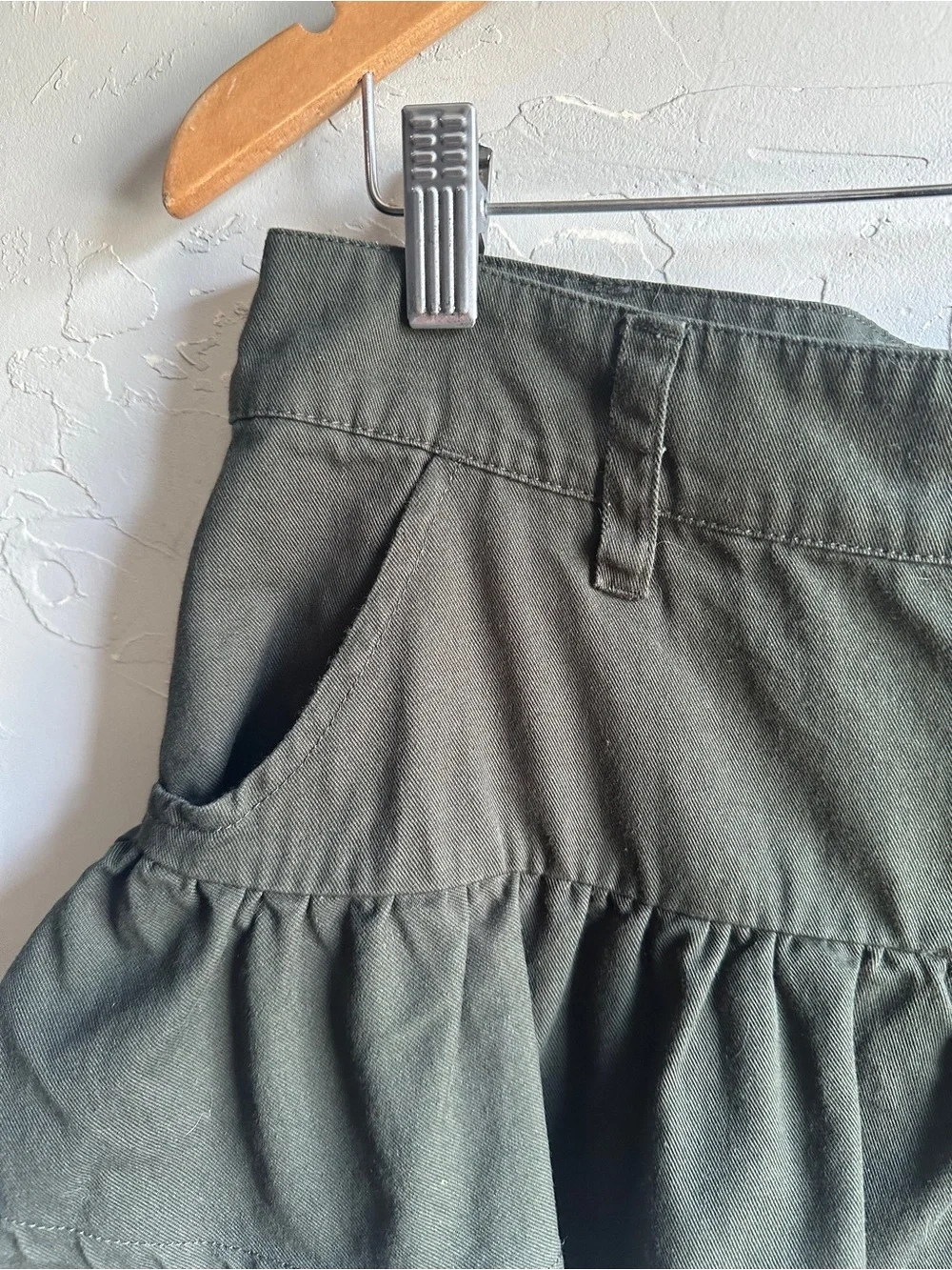 Alt Grunge Ruffle Mini Skirt Dark Olive Y2K Utility Social Collision M